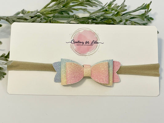 Nylon Headband with Glitter Bow - Pastel Ombre