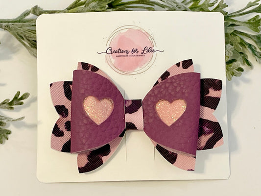 Hair Bows - Pink & Purple Leopard