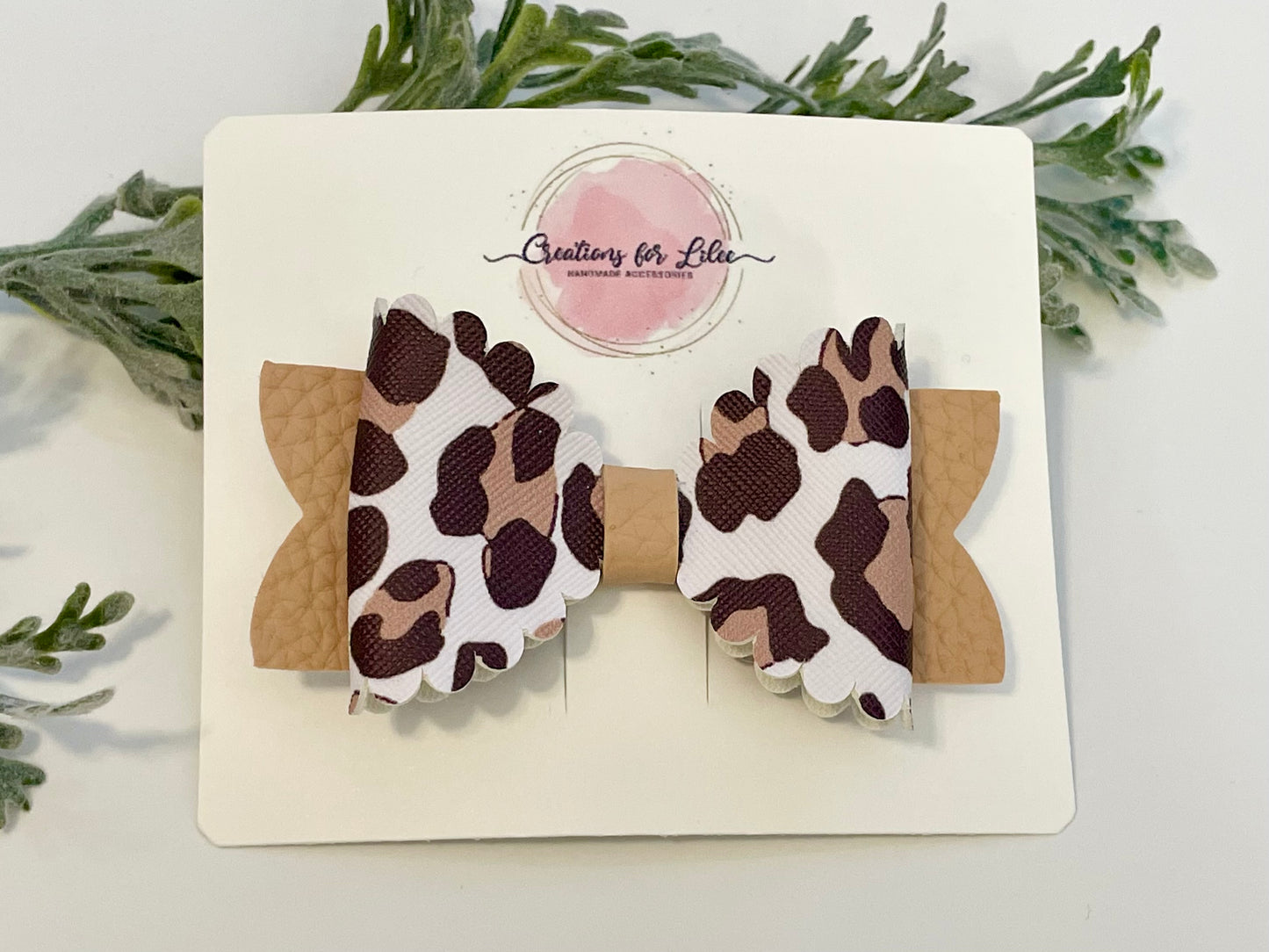 Hair Bows - Leopard & Beige