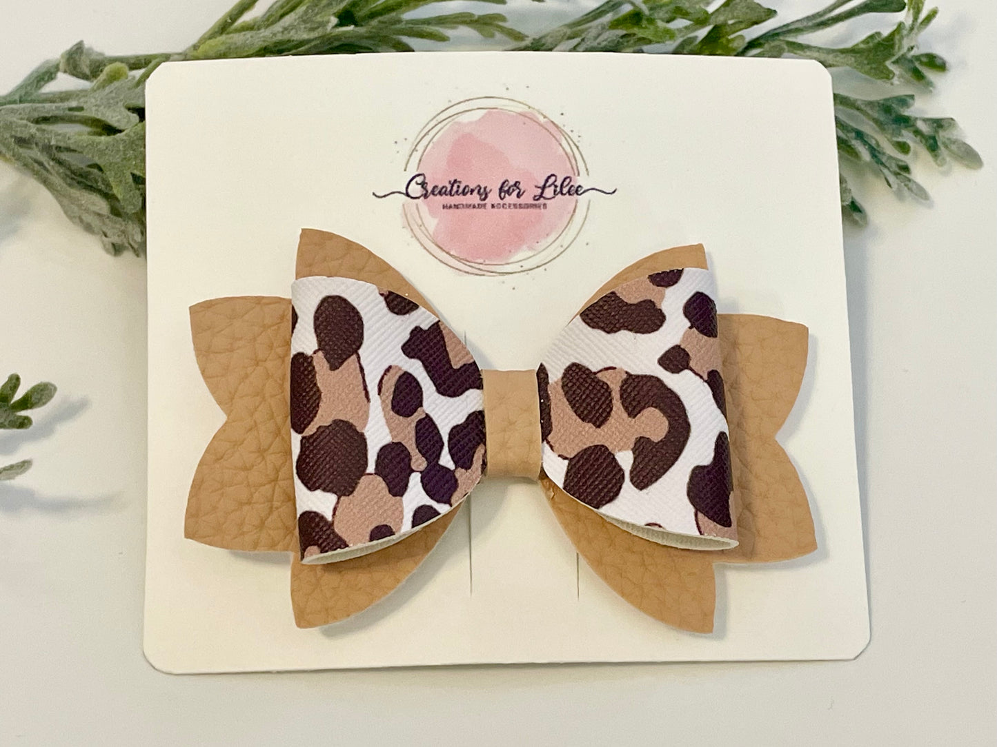 Hair Bows - Leopard & Beige