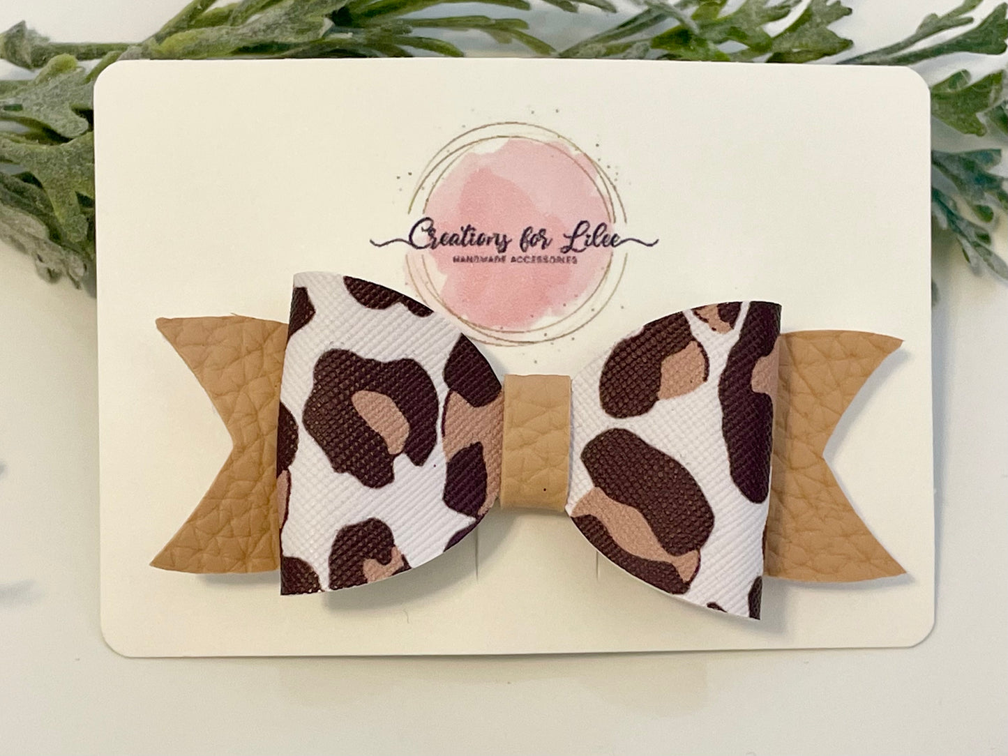 Hair Bows - Leopard & Beige