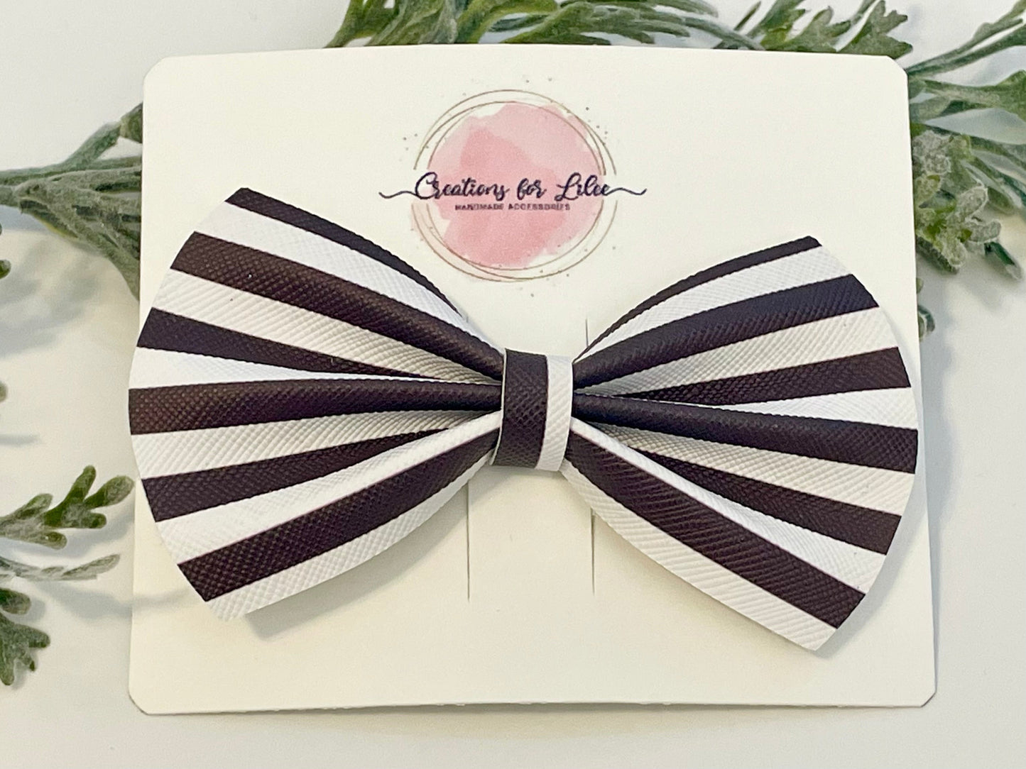 Bowtie Hair Bow - Black & White Stripes