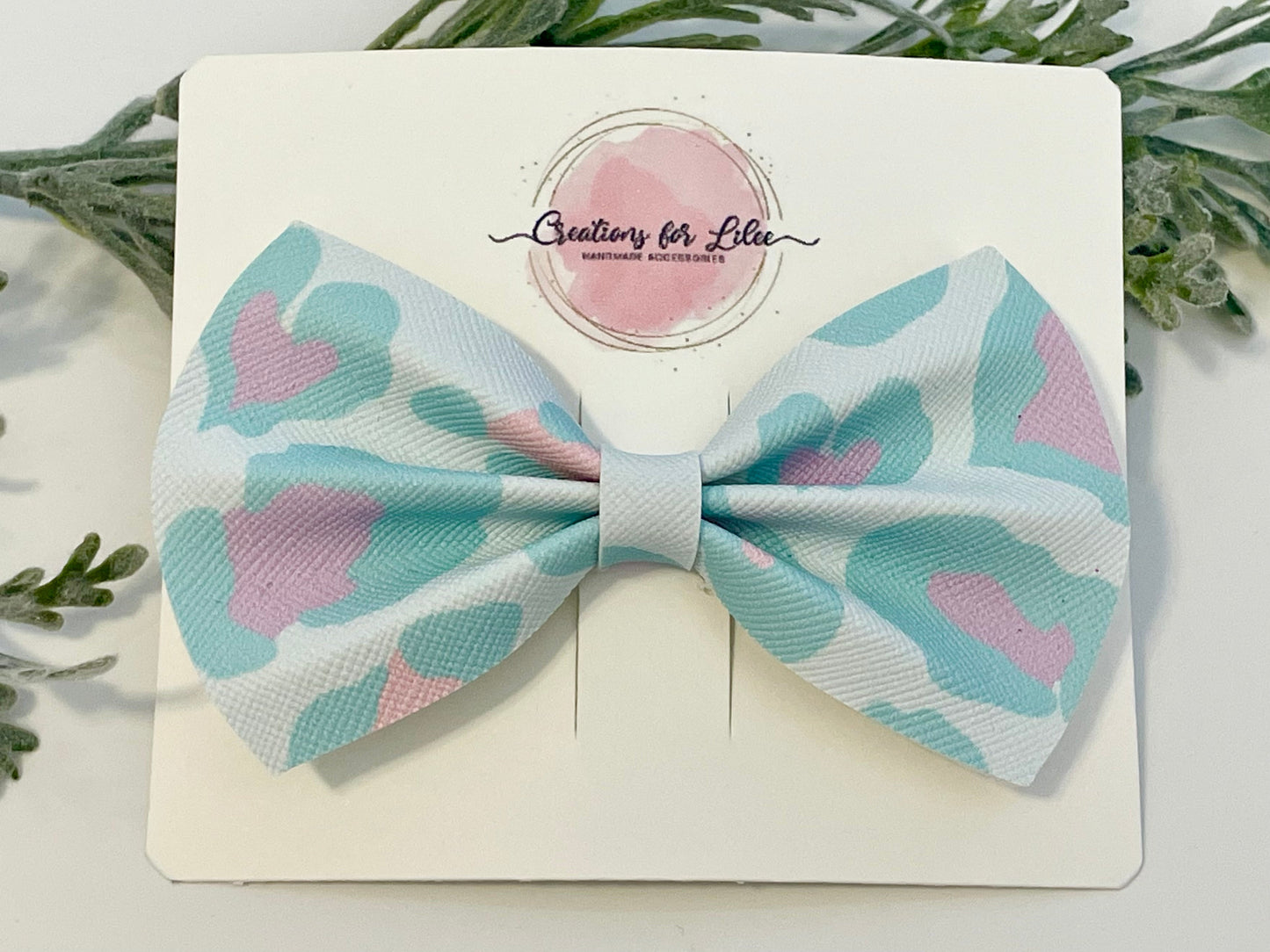 Bowtie Hair Bow - Pastel Leopard