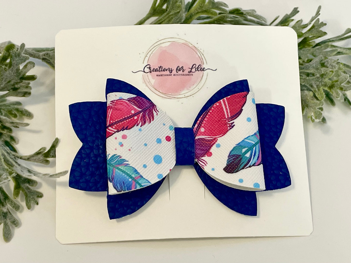 Hair Bows - Blue & Feathers