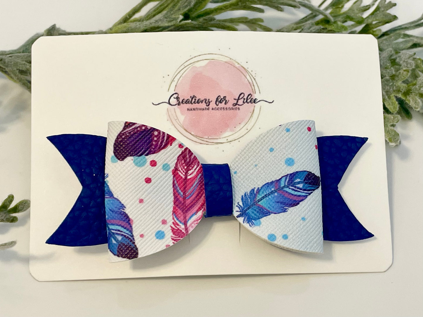 Hair Bows - Blue & Feathers