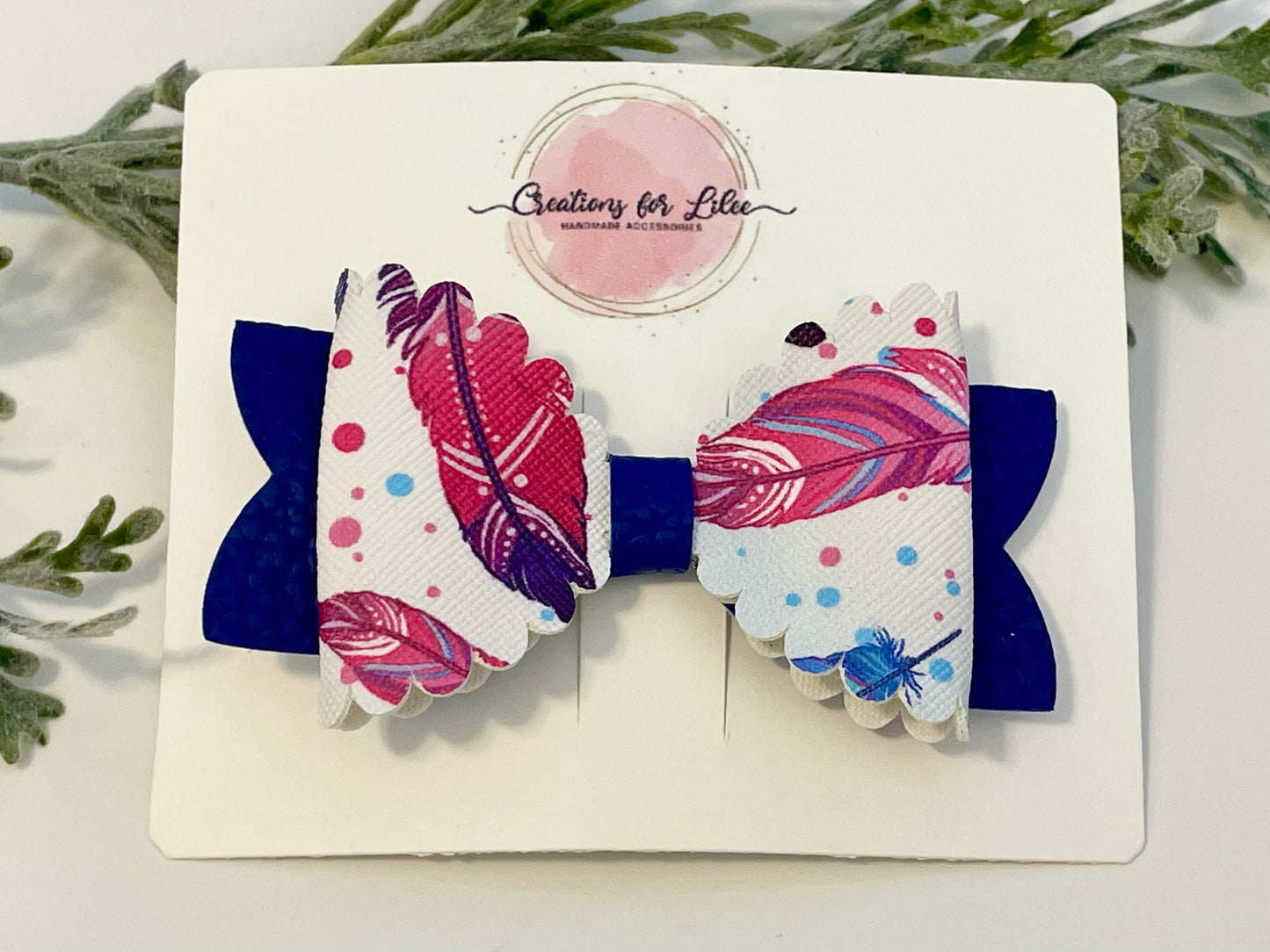 Hair Bows - Blue & Feathers