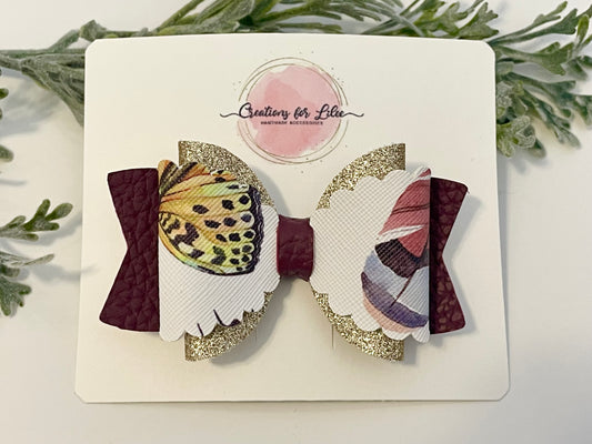 Hair Bow - Burgundy, Butterflies & Gold