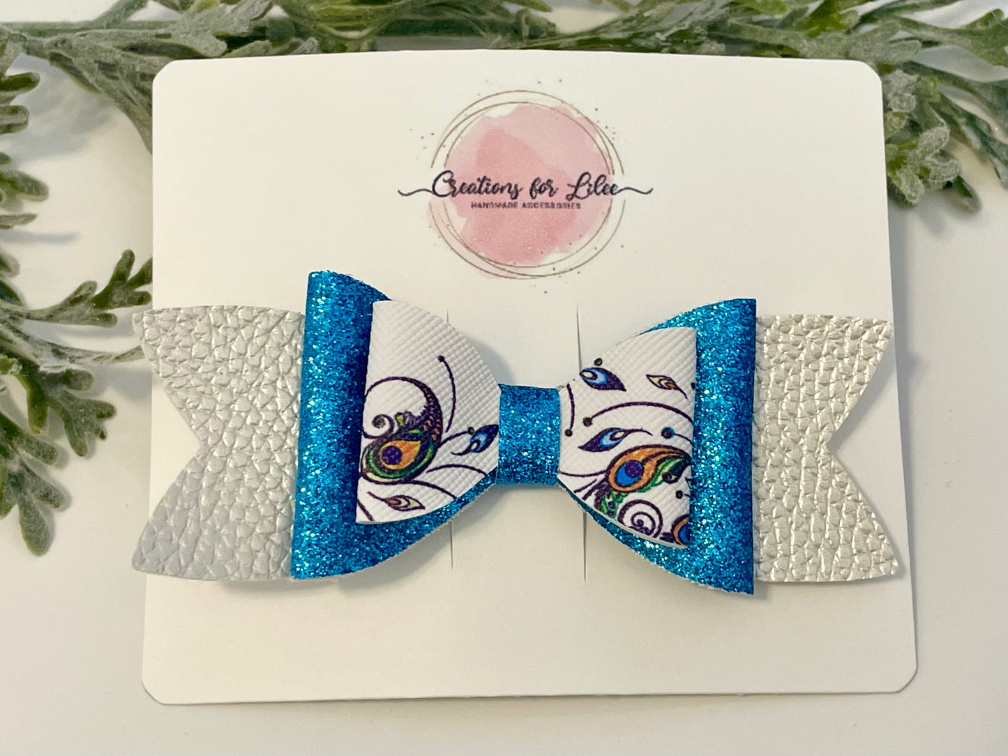 Hair Bows - Blue, Sparkles & Peacock