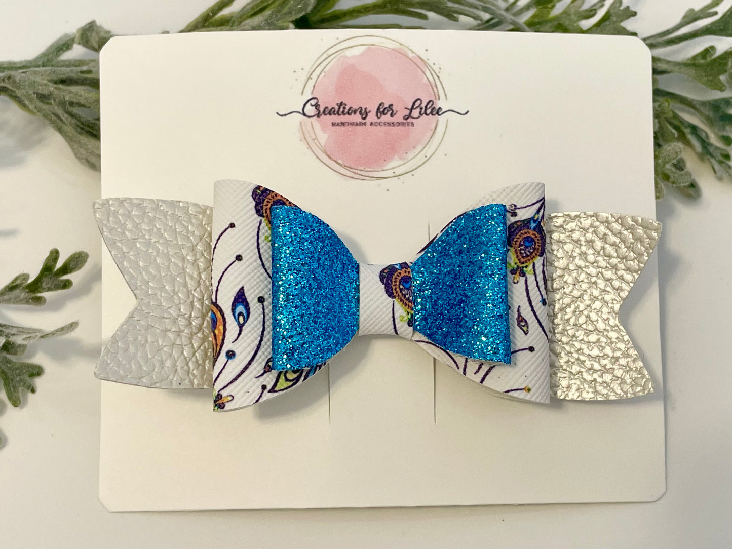 Hair Bows - Blue, Sparkles & Peacock