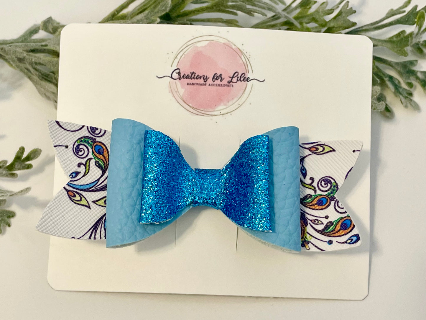 Hair Bows - Blue, Sparkles & Peacock