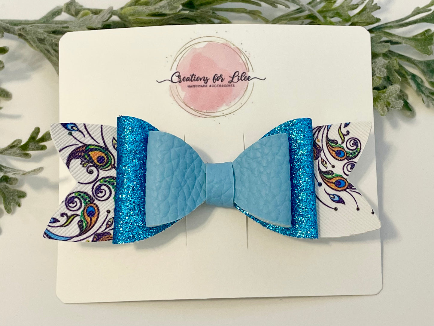 Hair Bows - Blue, Sparkles & Peacock