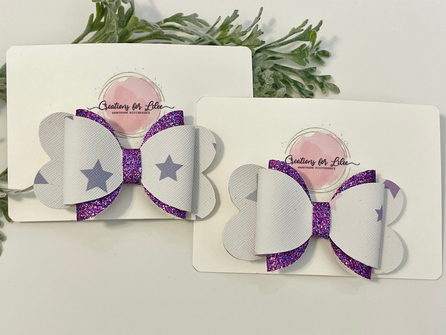 Hair Bows - Purple, Glitter & Stars