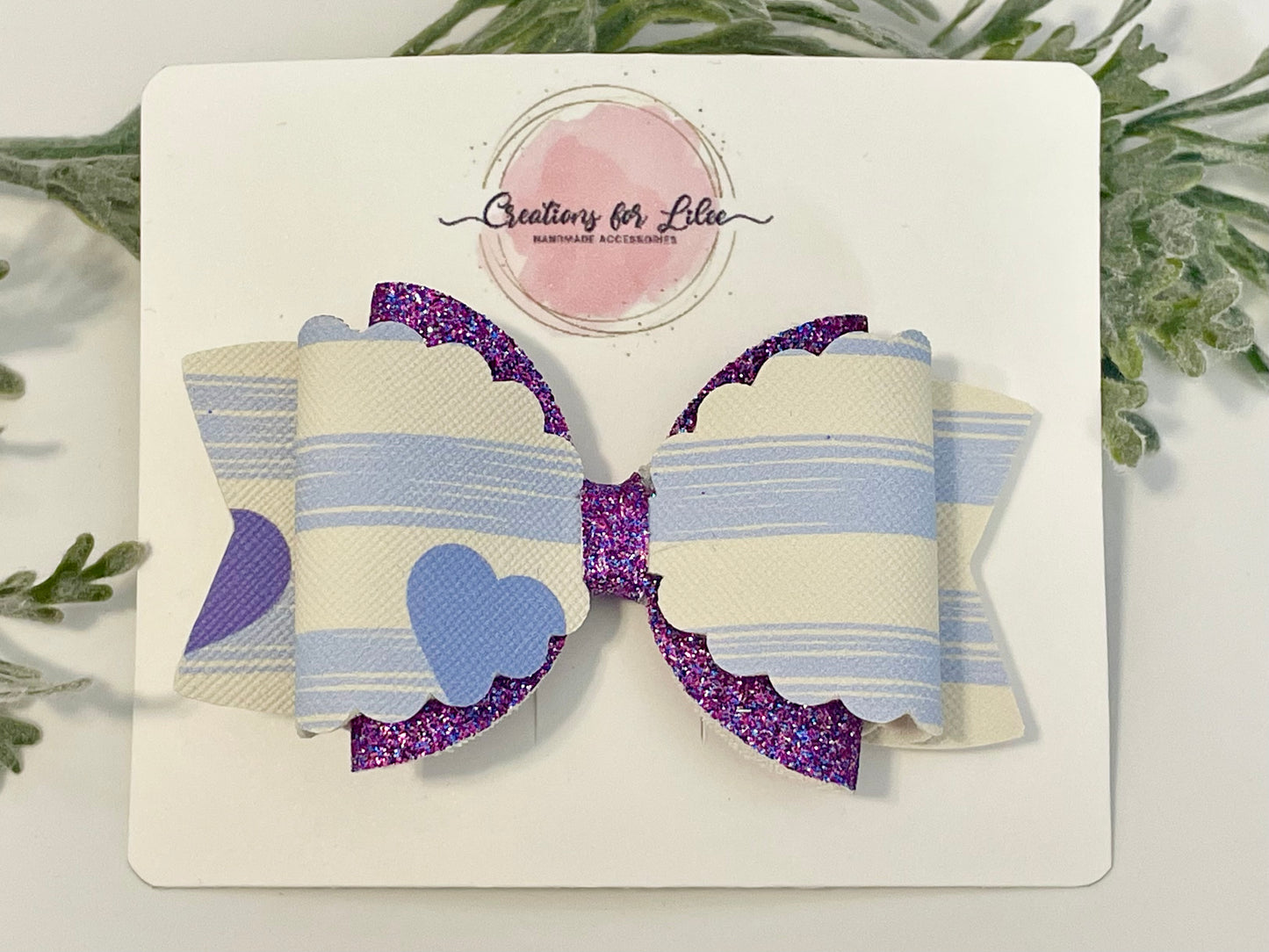 Hair Bows - Purple, Glitter & Stripes