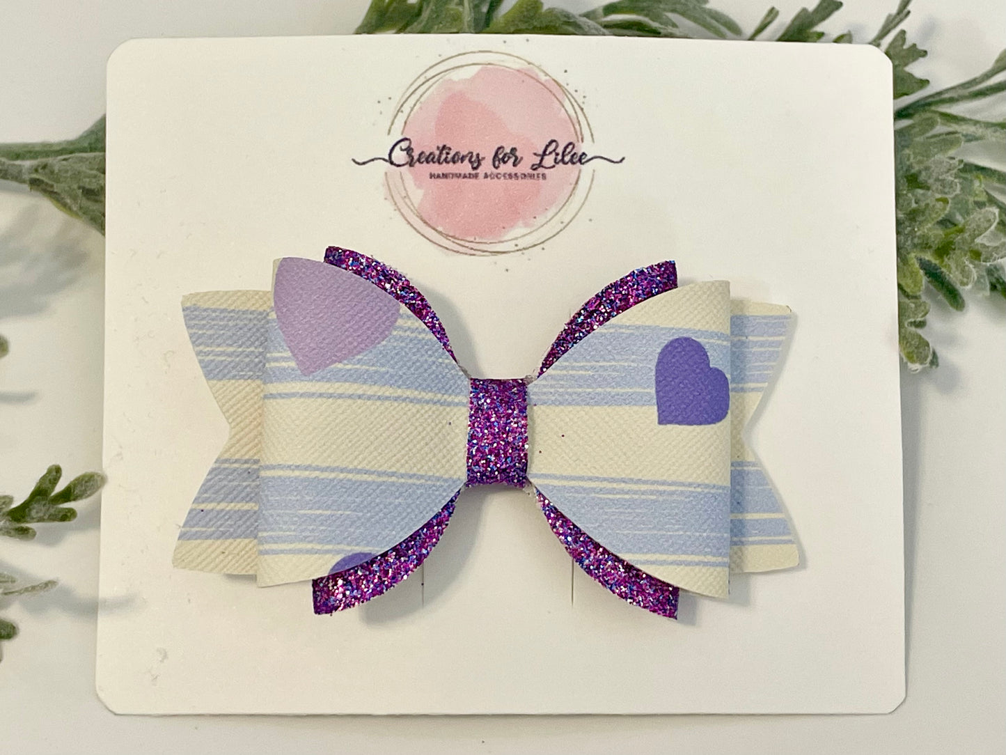 Hair Bows - Purple, Glitter & Stripes