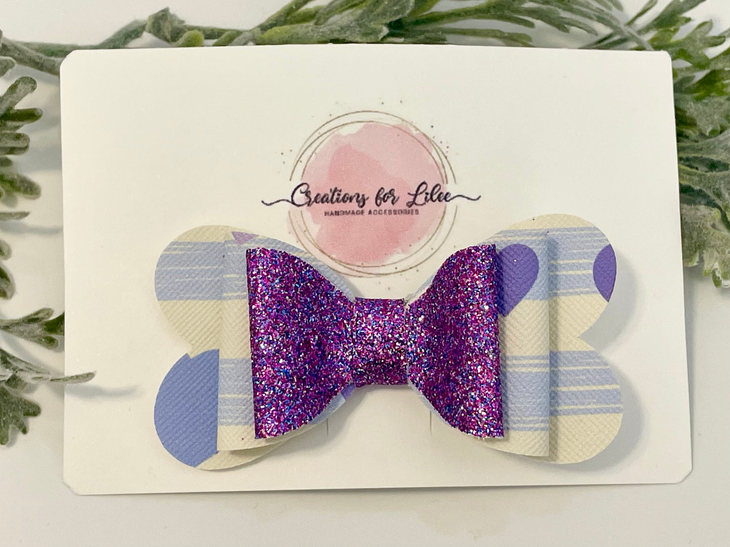 Hair Bows - Purple, Glitter & Stripes