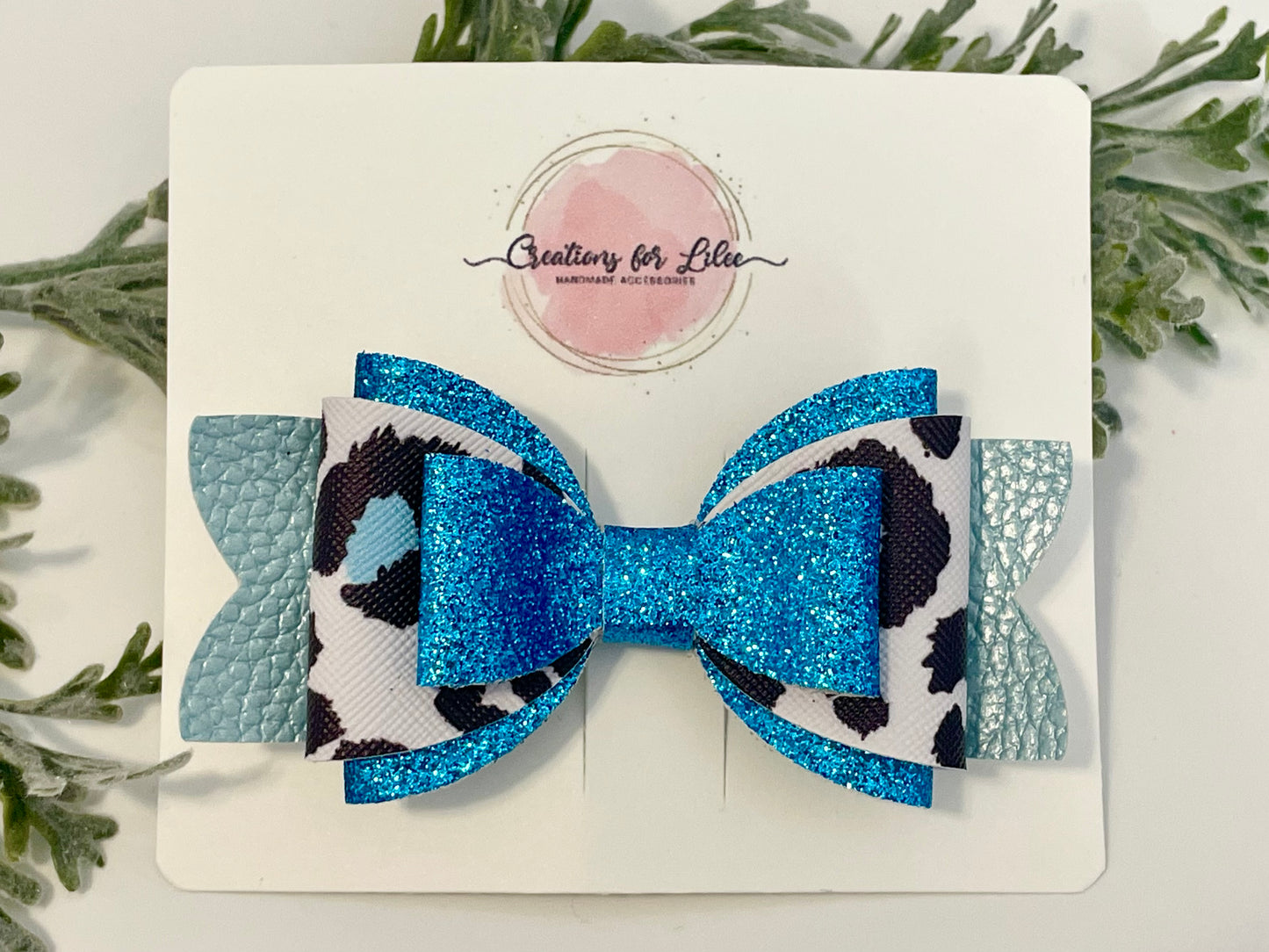 Hair Bows - Blue, Sparkles & Leopard Print