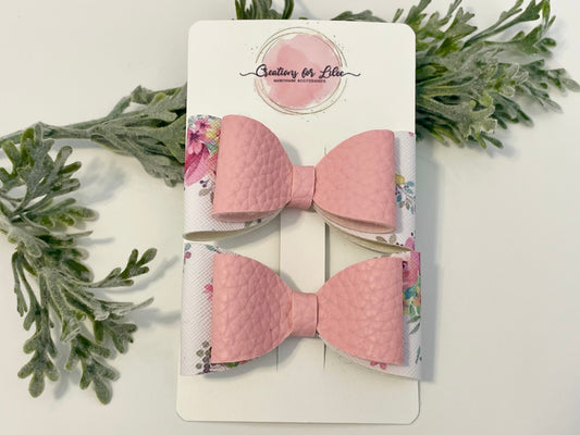 2-Layer Pigtail Bows - Pink & Floral