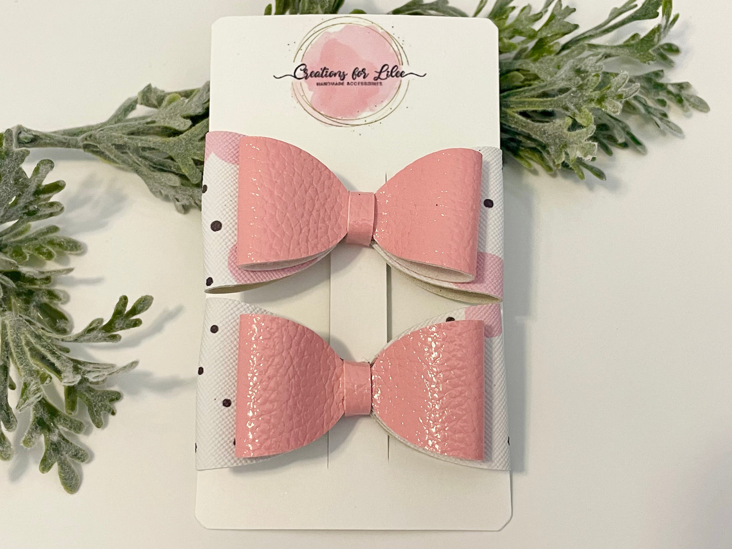 2-Layer Pigtail Bows - Pink, White & Polka Dots