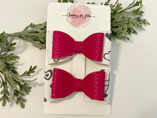 2-Layer Pigtail Bows - Pink, White & Love