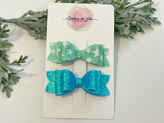 Mini Glitter Bows - Blue, Green & Stars