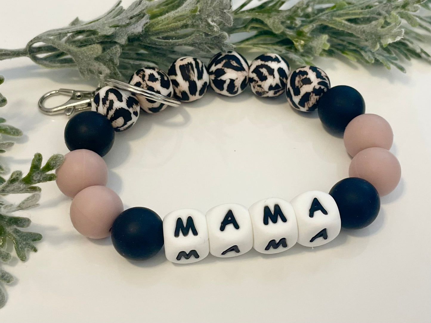 Silicone Beaded Wristlet Keychain - Mama