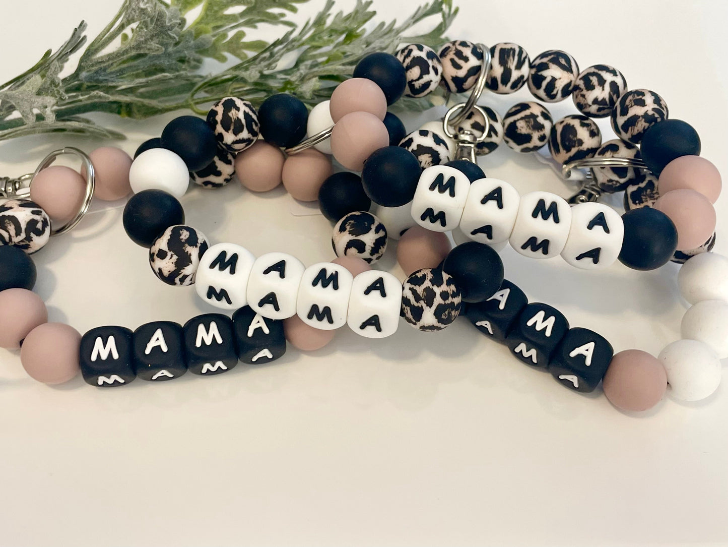 Silicone Beaded Wristlet Keychain - Mama