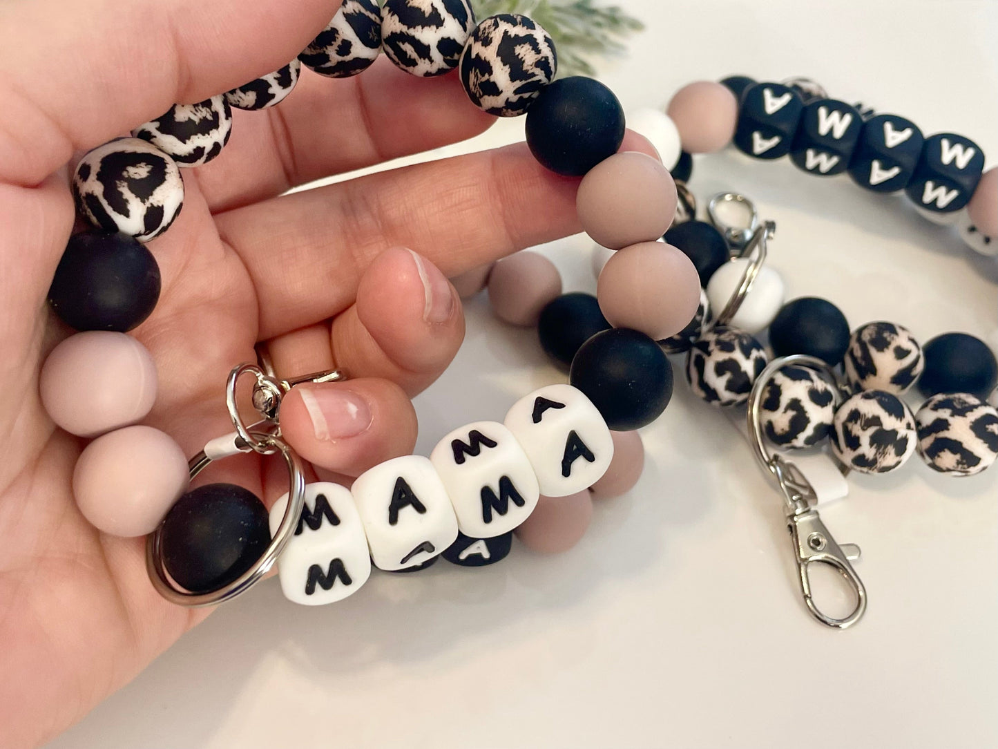 Silicone Beaded Wristlet Keychain - Mama