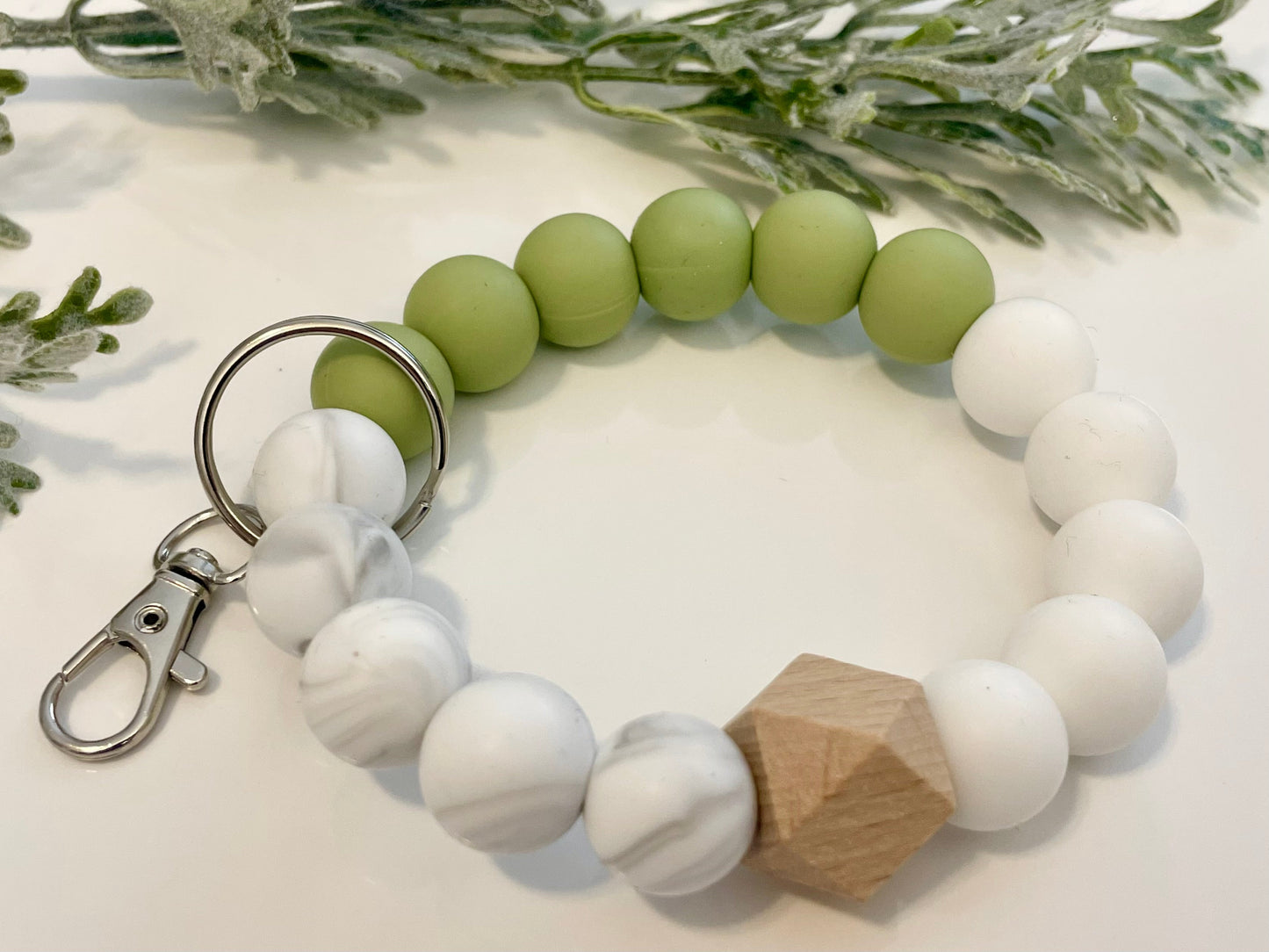 Silicone Beaded Wristlet Keychain - Marble