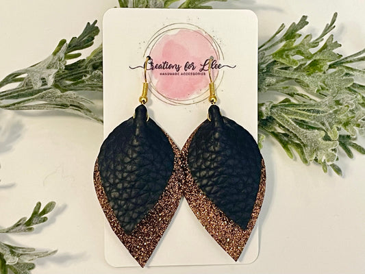 Leatherette Earrings - Black & Copper Glitter