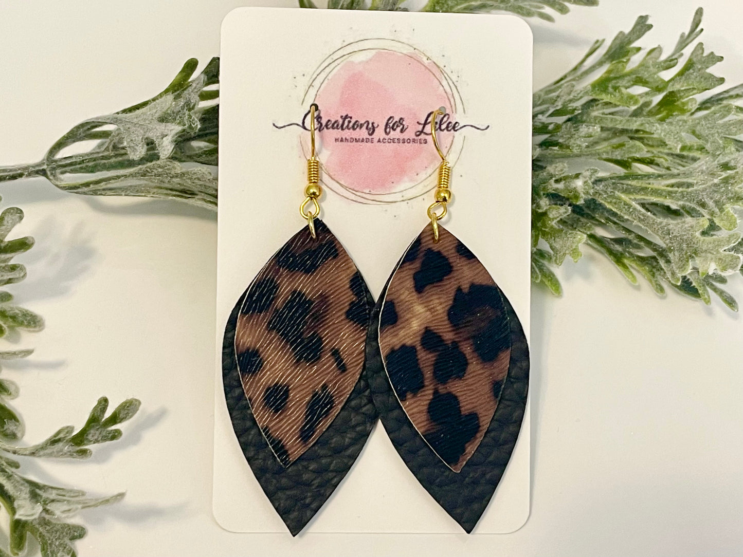 Leatherette Earrings - Geometric Black & Leopard