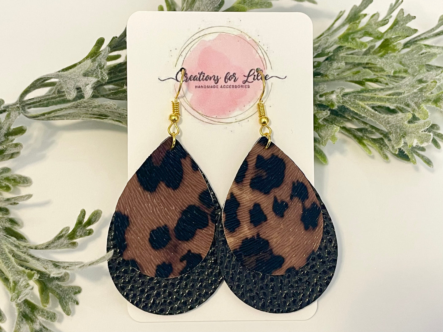 Leatherette Earrings - Geometric Black & Leopard