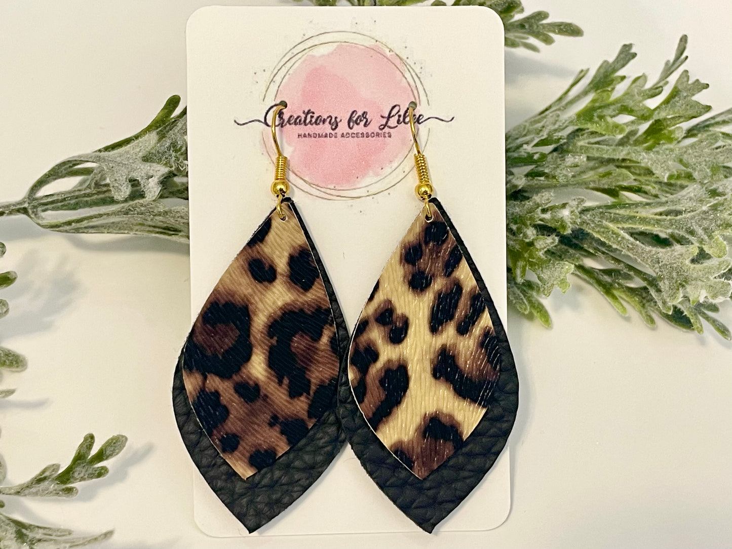 Leatherette Earrings - Geometric Black & Leopard