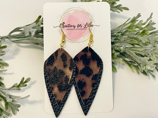 Leatherette Earrings - Geometric Black & Leopard