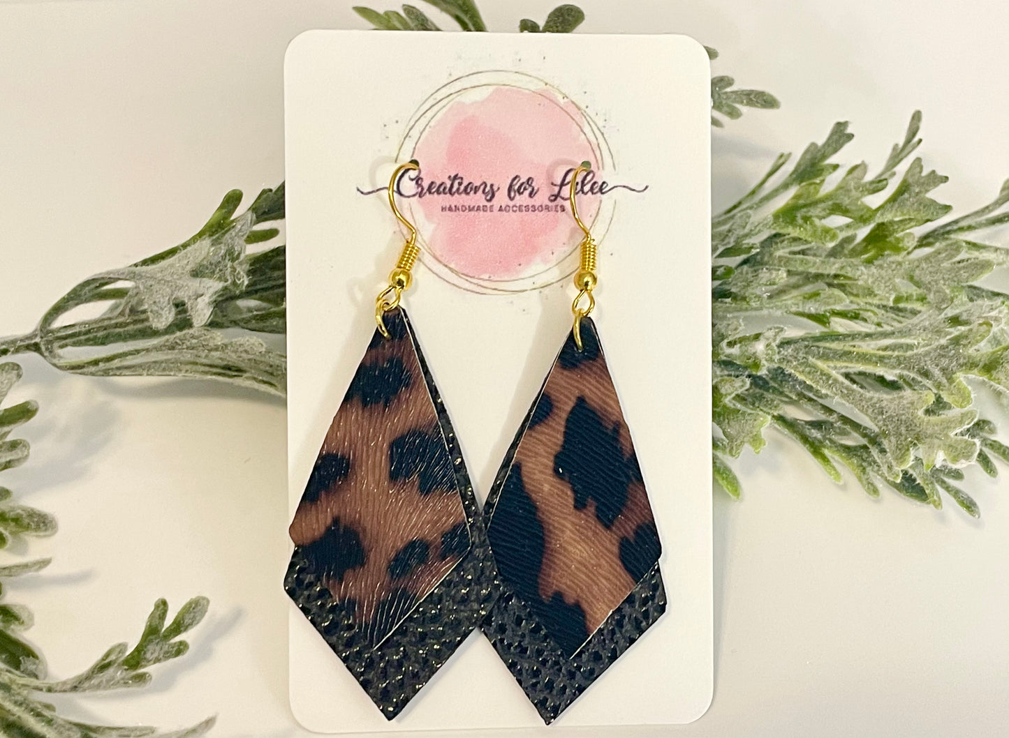 Leatherette Earrings - Geometric Black & Leopard