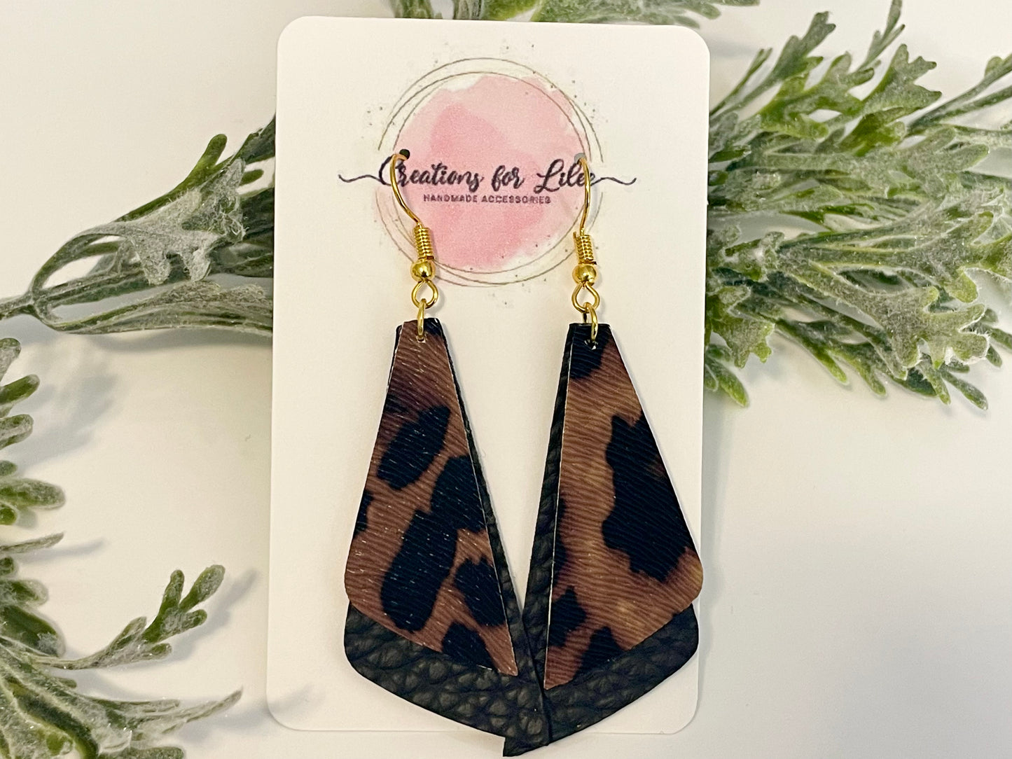 Leatherette Earrings - Geometric Black & Leopard