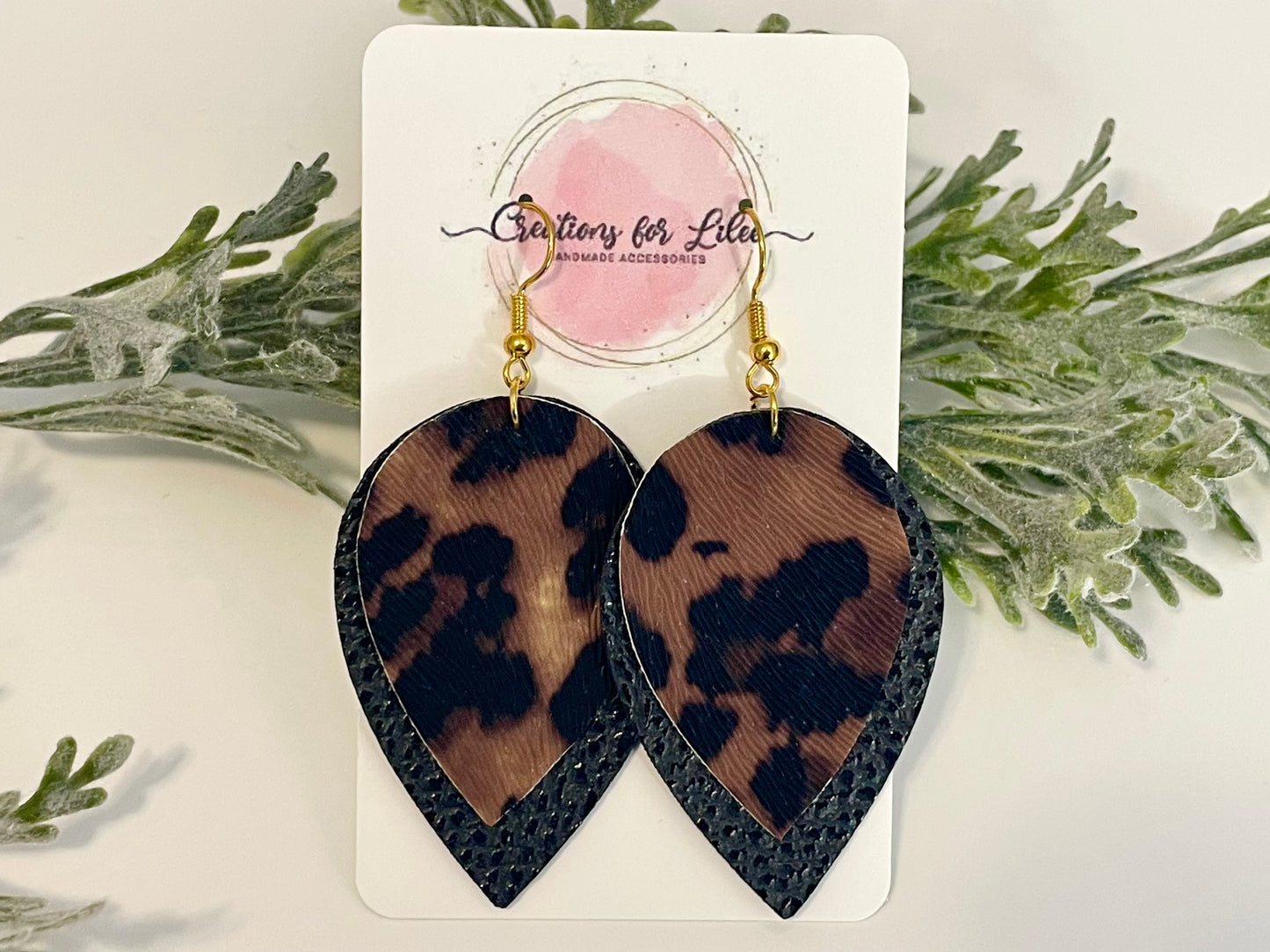 Leatherette Earrings - Geometric Black & Leopard