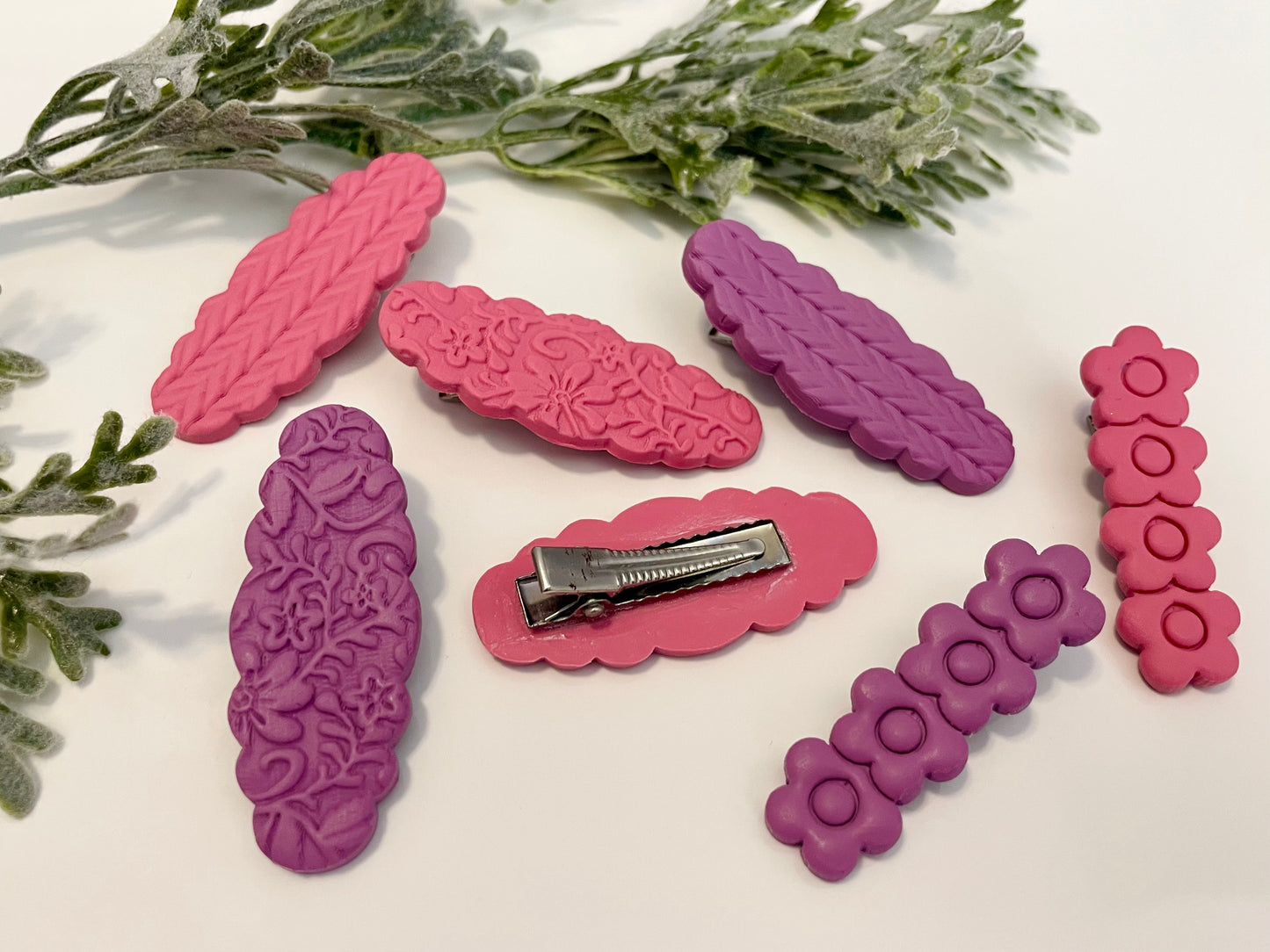 Clay Hair Clips - Pink & Purple