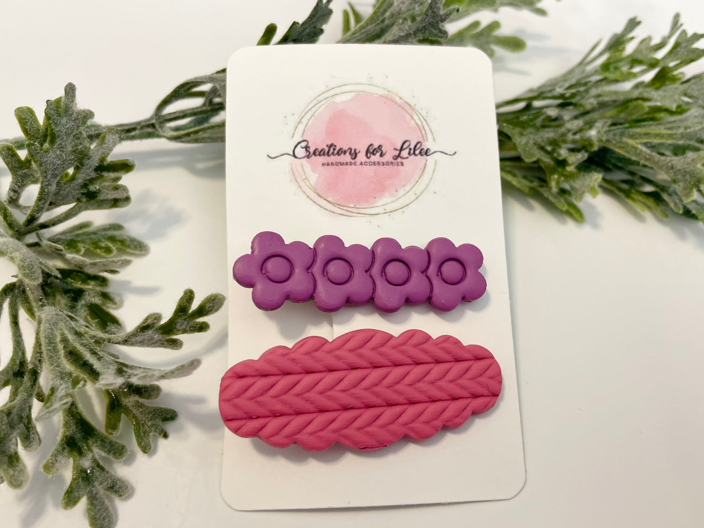 Clay Hair Clips - Pink & Purple