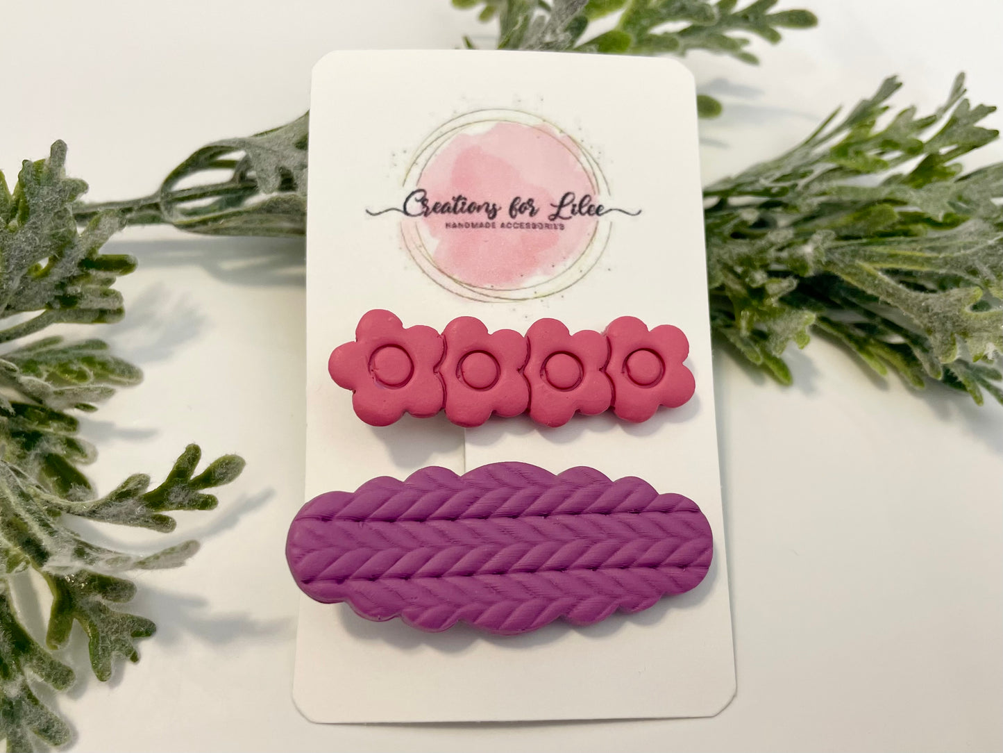 Clay Hair Clips - Pink & Purple