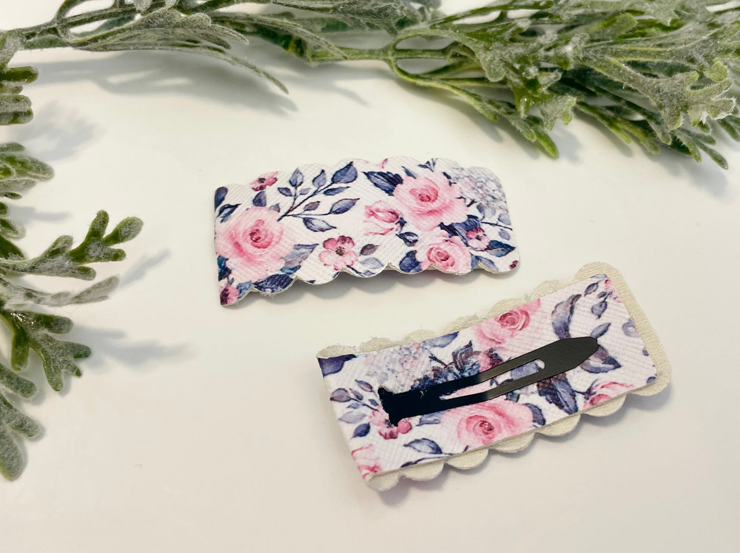 Leatherette Snap Clips - 3-Pack Florals & Pink