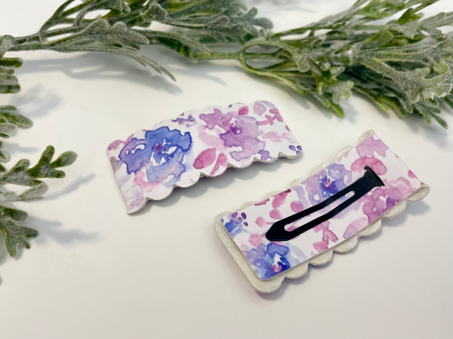 Leatherette Snap Clips - 2-Pack Watercolor Florals