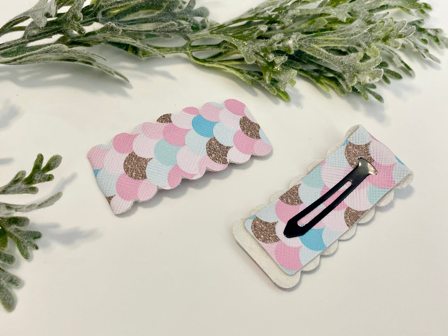 Leatherette Snap Clips - 3-Pack Mermaid & Hearts