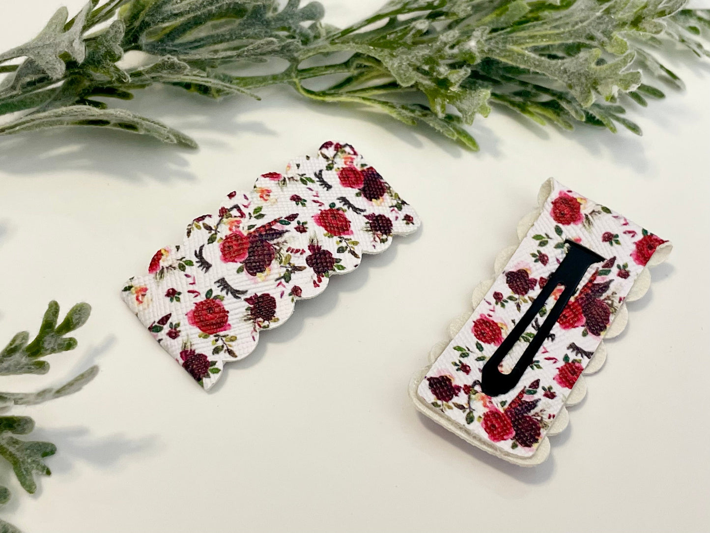 Leatherette Snap Clips - 2-Pack Red Florals & Unicorns