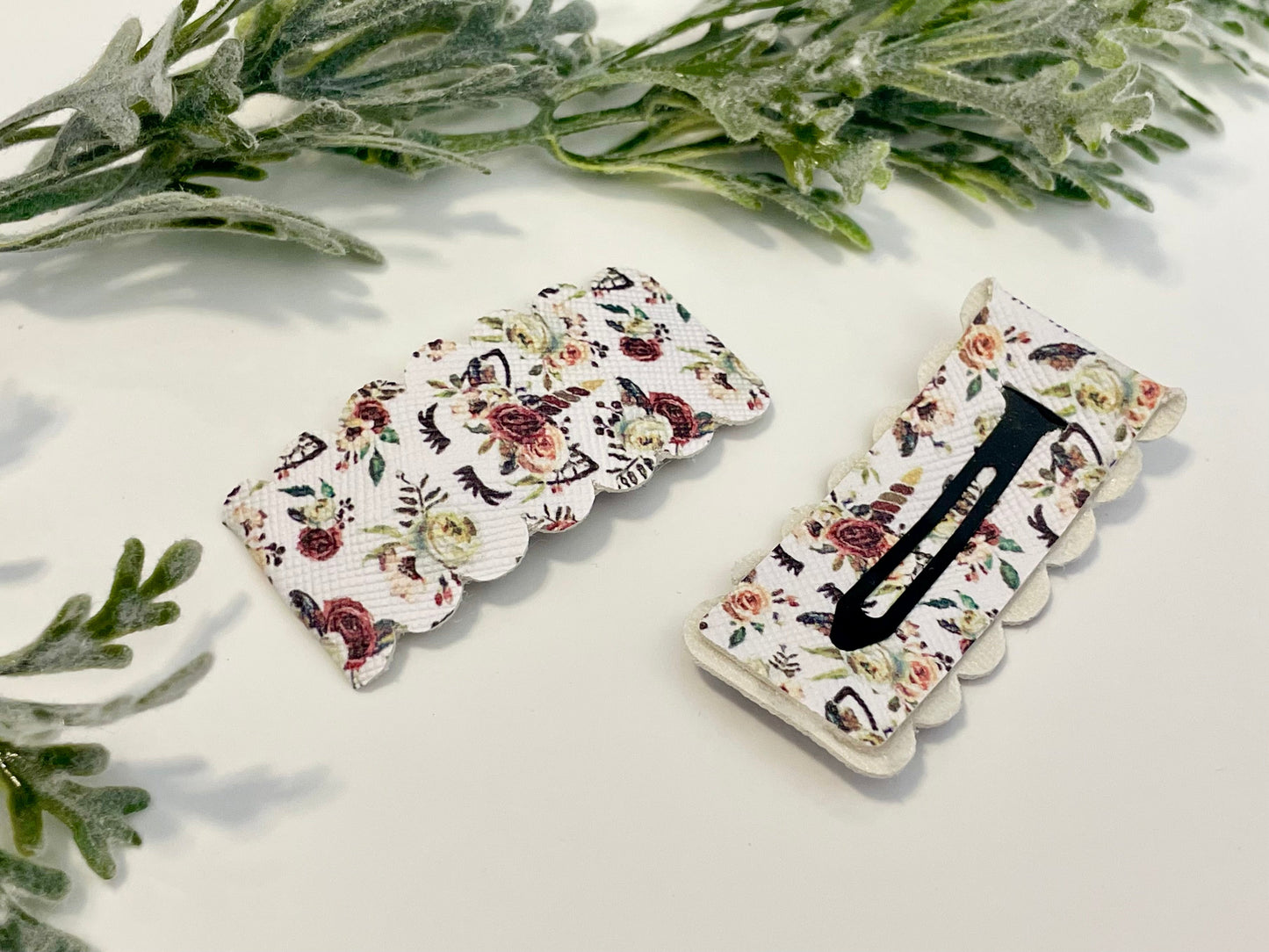 Leatherette Snap Clips - 3-Pack Unicorns & Floral