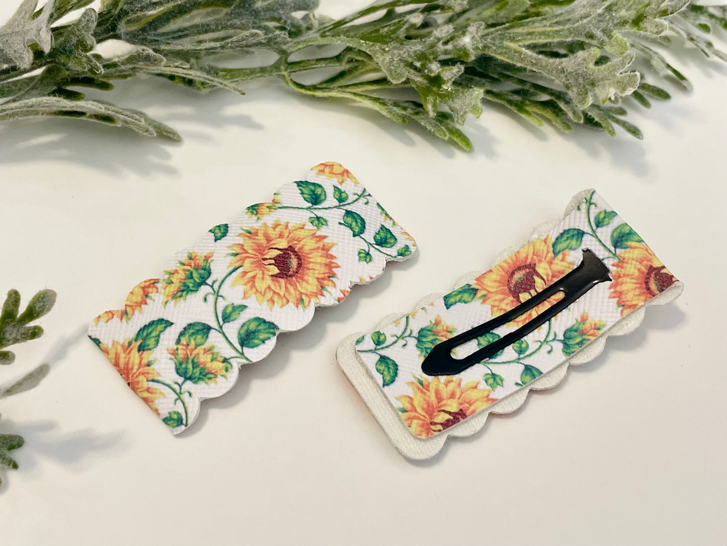 Leatherette Snap Clips - 2-Pack Sunflowers