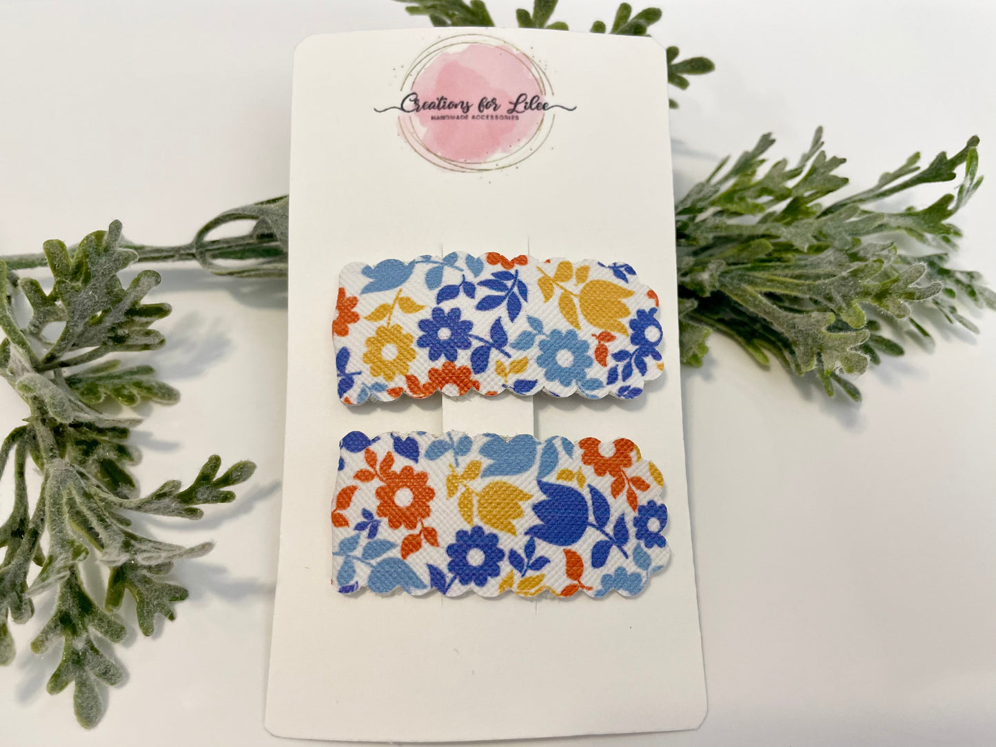 Leatherette Snap Clips - 2-Pack Retro Floral