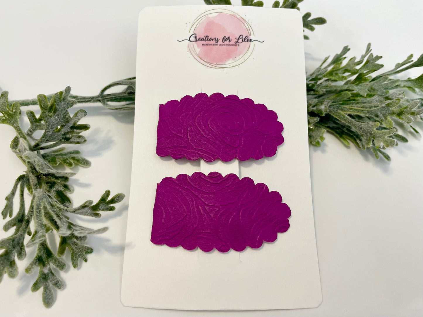 Leatherette Snap Clips - 2-Pack Embossed Purple