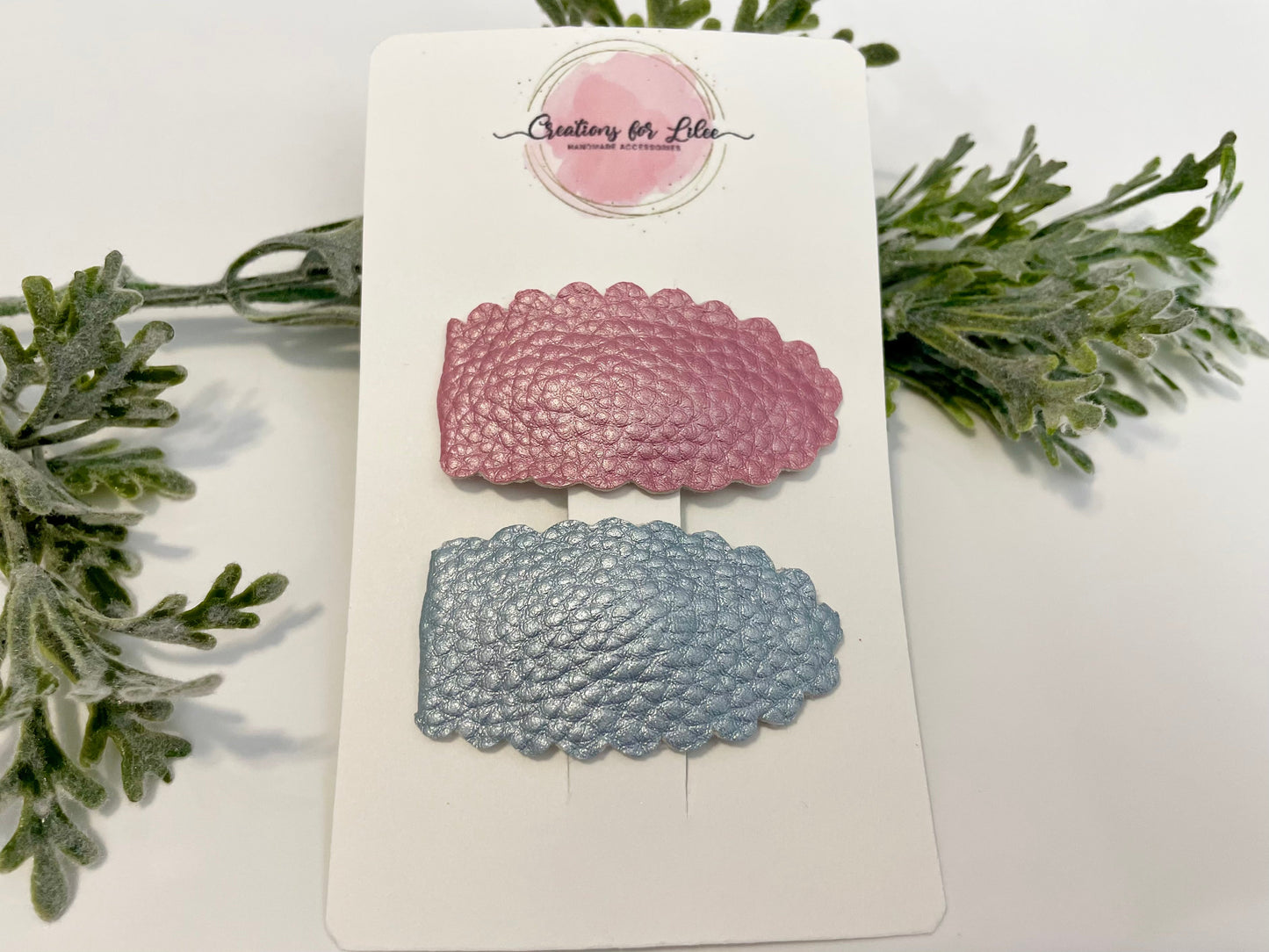 Leatherette Snap Clips - 2-Pack Metallic Pink & Blue