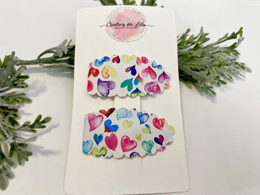 Leatherette Snap Clips - 2-Pack Watercolor Hearts