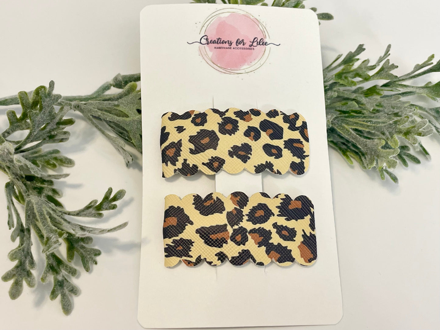 Leatherette Snap Clips - 2-Pack Leopard